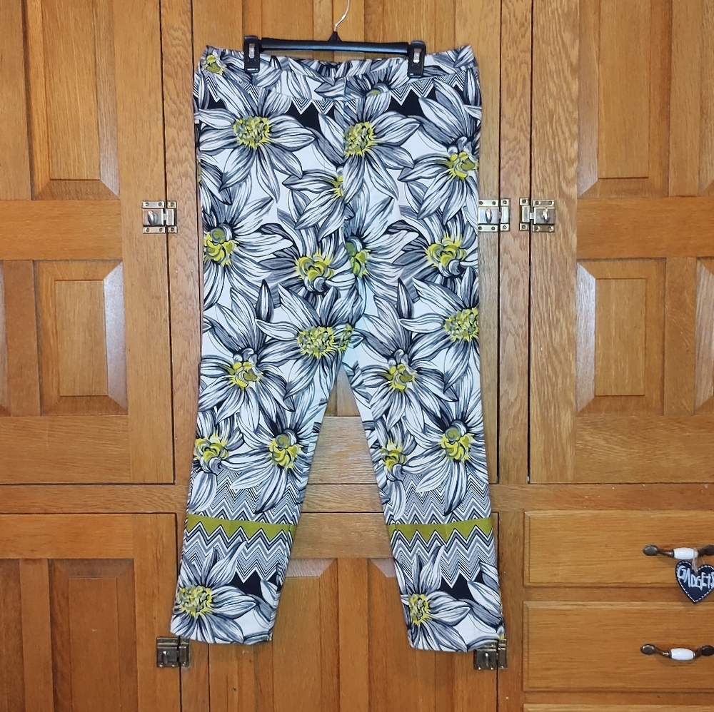 Ashro floral daisy chevron jacquard unique high rise dress pants